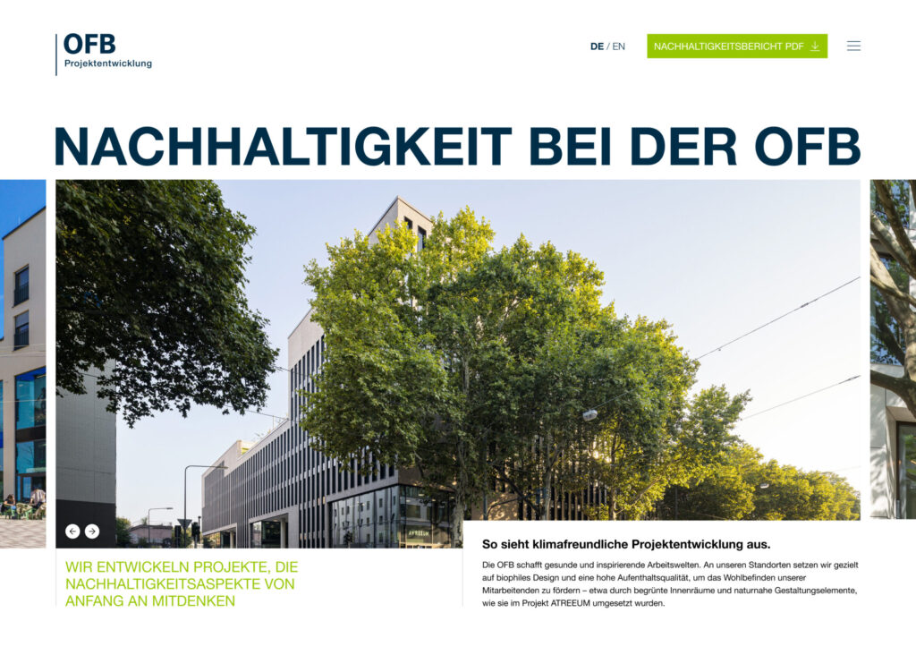 Vorschau der Nachhaltigkeitsmicrosite der OFB Projektentwicklung GmbH